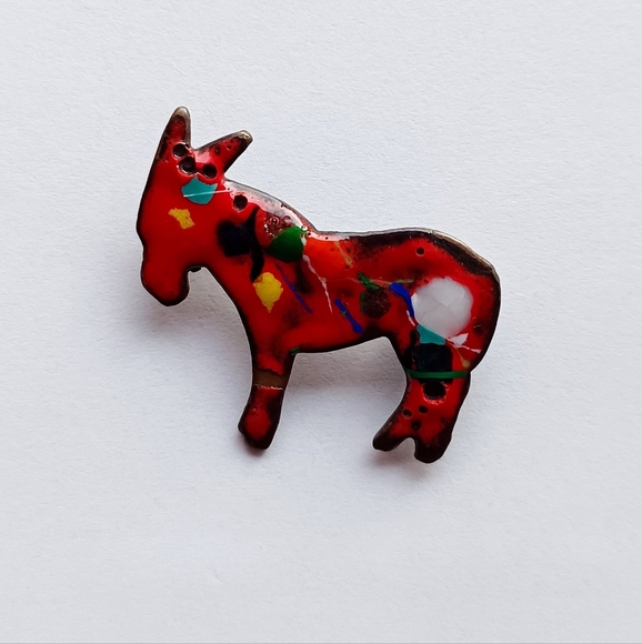 Vintage Jewelry - Vintage Mexican Folk Art Tin Donkey Brooch/Pin